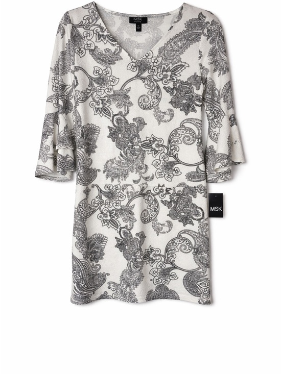 MSK Dresses & Skirts - MSK Cream & Gray Paisley V-Neck Tunic Dress